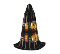 JEJEA Electric Guitar Print Halloween Cosplay Christmas Party Outfits Hooded Wizard Robe Halloween Cloak Medieval Renaissance