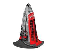 JEJEA England Uk Retro London Telephone Print Halloween Cosplay Christmas Party Outfits Hooded Wizard Robe Halloween Cloak Medieval Renaissance