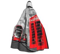 JEJEA England UK Retro London Telephone print Halloween Hooded Cloak Cape Unisex for Cosplay, Christmas Party Favors Witchy Outfits