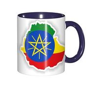 JEJEA Ethiopia Flag Map Print 11 Oz Pottery Mug, Ceramic Coffee Cups Elegant Tea Mugs with Gift Box for Women with 6 Colors