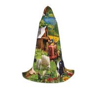 JEJEA Farm Animals Print Halloween Cosplay Christmas Party Outfits Hooded Wizard Robe Halloween Cloak Medieval Renaissance