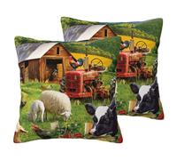JEJEA Farm Animals Print Imitation Linen Pillowcase-2 Sets, Decorative Throw Pillow Covers For Living Room Bed Sofa
