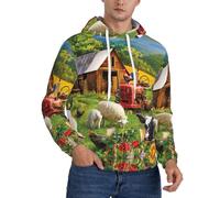 JEJEA Farm Animals Print Men'S Casual Hoodie,Long Sleeve Sweatshirt Comfort Breathable Gym Hoodie With Pocket Black