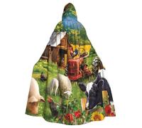 JEJEA Farm Animals Print Witch Wizard Hooded Cloak, Adult Halloween Party Cape, For Witch Vampire Cosplay Costume