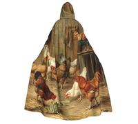 JEJEA Farm Chickens print Halloween Hooded Cloak Cape Unisex for Cosplay, Christmas Party Favors Witchy Outfits