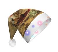 JEJEA Farm Chickens Print Santa Hat Adult Led, Christmas Hat With Lights For Women And Men New Year Party Supplies