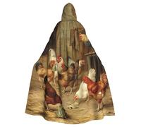 JEJEA Farm Chickens Print Witch Wizard Hooded Cloak, Adult Halloween Party Cape, For Witch Vampire Cosplay Costume