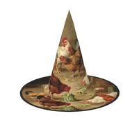 JEJEA Farm Chickens Print Women'S Large Witch Hat Witch Hat Witches Hats Halloween Cosplay Party Accessory