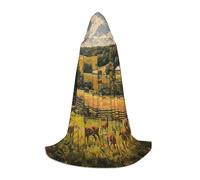 JEJEA Farm With Deer Print Halloween Cosplay Christmas Party Outfits Hooded Wizard Robe Halloween Cloak Medieval Renaissance
