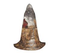 JEJEA Farm With Deer Print Halloween Cosplay Christmas Party Outfits Hooded Wizard Robe Halloween Cloak Medieval Renaissance