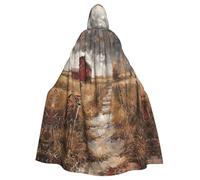 JEJEA Farm With Deer Print Witch Wizard Hooded Cloak, Adult Halloween Party Cape, For Witch Vampire Cosplay Costume