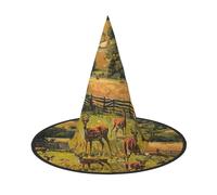 JEJEA Farm With Deer Print Women'S Large Witch Hat Witch Hat Witches Hats Halloween Cosplay Party Accessory