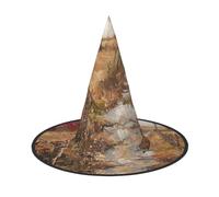 JEJEA Farm With Deer Print Women'S Large Witch Hat Witch Hat Witches Hats Halloween Cosplay Party Accessory