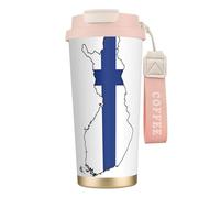 JEJEA Finnish Flag Map Print Stainless Steel Insulated Mugs, Double Wall Coffee Cups, Coffee Travel Mug for Home Office