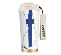 JEJEA Finnish Flag Map Print Stainless Steel Insulated Mugs, Double Wall Coffee Cups, Coffee Travel Mug for Home Office