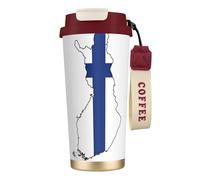 JEJEA Finnish Flag Map Print Stainless Steel Insulated Mugs, Double Wall Coffee Cups, Coffee Travel Mug for Home Office