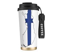 JEJEA Finnish Flag Map Print Stainless Steel Insulated Mugs, Double Wall Coffee Cups, Coffee Travel Mug for Home Office