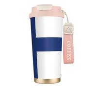 JEJEA Finnish Flag Print Stainless Steel Insulated Mugs, Double Wall Coffee Cups, Coffee Travel Mug for Home Office