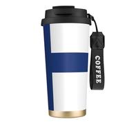 JEJEA Finnish Flag Print Stainless Steel Insulated Mugs, Double Wall Coffee Cups, Coffee Travel Mug for Home Office