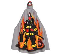 JEJEA Firefighter Fireman Print Witch Wizard Hooded Cloak, Adult Halloween Party Cape, For Witch Vampire Cosplay Costume