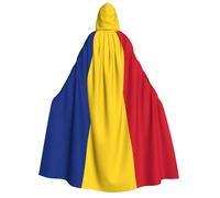 JEJEA Flag of Romania print Halloween Hooded Cloak Cape Unisex for Cosplay, Christmas Party Favors Witchy Outfits