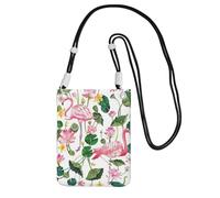 JEJEA Flamingo Bird Round Leaves Print Crossbody Phone Bag For Women Men, Adjustable Strap Phone Purse, For Travel Shopping