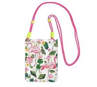 JEJEA Flamingo Bird Round Leaves Print Crossbody Phone Bag For Women Men, Adjustable Strap Phone Purse, For Travel Shopping