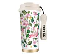 JEJEA Flamingo Bird Round Leaves Print Stainless Steel Insulated Mugs, Double Wall Coffee Cups, Coffee Travel Mug for Home Office