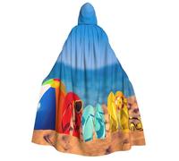 JEJEA Flip-Flops on a Sandy Beach print Halloween Hooded Cloak Cape Unisex for Cosplay, Christmas Party Favors Witchy Outfits