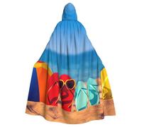JEJEA Flip-Flops On A Sandy Beach Print Witch Wizard Hooded Cloak, Adult Halloween Party Cape, For Witch Vampire Cosplay Costume