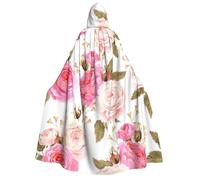 JEJEA Floral Flower Rose Pink print Halloween Hooded Cloak Cape Unisex for Cosplay, Christmas Party Favors Witchy Outfits