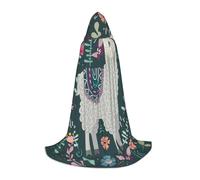 JEJEA Flower Alpaca Print Halloween Cosplay Christmas Party Outfits Hooded Wizard Robe Halloween Cloak Medieval Renaissance