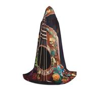 JEJEA Flowers Guitar Print Halloween Cosplay Christmas Party Outfits Hooded Wizard Robe Halloween Cloak Medieval Renaissance