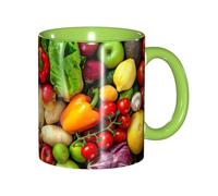 JEJEA Fresh Fruits and Vegetables Print 11 Oz Pottery Mug, Ceramic Coffee Cups Elegant Tea Mugs with Gift Box for Women with 6 Colors