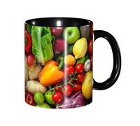 JEJEA Fresh Fruits and Vegetables Print 11 Oz Pottery Mug, Ceramic Coffee Cups Elegant Tea Mugs with Gift Box for Women with 6 Colors