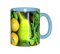 JEJEA Fresh Vegetables Fruits Print 11 Oz Pottery Mug, Ceramic Coffee Cups Elegant Tea Mugs with Gift Box for Women with 6 Colors