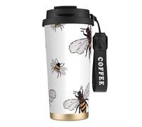 JEJEA Funny Bees Print Stainless Steel Insulated Mugs, Double Wall Coffee Cups, Coffee Travel Mug for Home Office