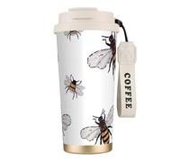 JEJEA Funny Bees Print Stainless Steel Insulated Mugs, Double Wall Coffee Cups, Coffee Travel Mug for Home Office