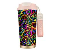 JEJEA Gay Pride Rainbow Print Stainless Steel Insulated Mugs, Double Wall Coffee Cups, Coffee Travel Mug for Home Office