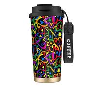 JEJEA Gay Pride Rainbow Print Stainless Steel Insulated Mugs, Double Wall Coffee Cups, Coffee Travel Mug for Home Office
