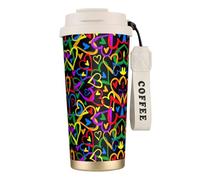JEJEA Gay Pride Rainbow Print Stainless Steel Insulated Mugs, Double Wall Coffee Cups, Coffee Travel Mug for Home Office
