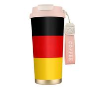 JEJEA German Flag Print Stainless Steel Insulated Mugs, Double Wall Coffee Cups, Coffee Travel Mug for Home Office