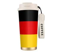 JEJEA German Flag Print Stainless Steel Insulated Mugs, Double Wall Coffee Cups, Coffee Travel Mug for Home Office