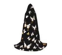 JEJEA Gold White Butterflies Black Print Halloween Cosplay Christmas Party Outfits Hooded Wizard Robe Halloween Cloak Medieval Renaissance