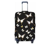 JEJEA Gold White Butterflies Black Print Suitcase Cover Protector Travel Luggage Cover Suitcase Washable Baggage Covers Anti-Scratch