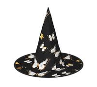 JEJEA Gold White Butterflies Black Print Women'S Large Witch Hat Witch Hat Witches Hats Halloween Cosplay Party Accessory