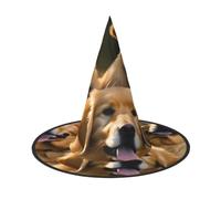 JEJEA Golden Retrievers Print Women'S Large Witch Hat Witch Hat Witches Hats Halloween Cosplay Party Accessory