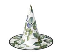 JEJEA Green Eucalyptus Leaves Print Women'S Large Witch Hat Witch Hat Witches Hats Halloween Cosplay Party Accessory