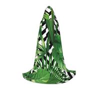 JEJEA Green Leaves Of Palm Tree Tropical Plant Print Halloween Cosplay Christmas Party Outfits Hooded Wizard Robe Halloween Cloak Medieval Renaissance