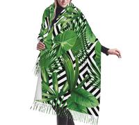 JEJEA Green Leaves Of Palm Tree Tropical Plant Print Print Faux Cashmere Fringe Shawl - Warm Winter Scarf For Women, Soft Cozy Wrap For Cold Weather